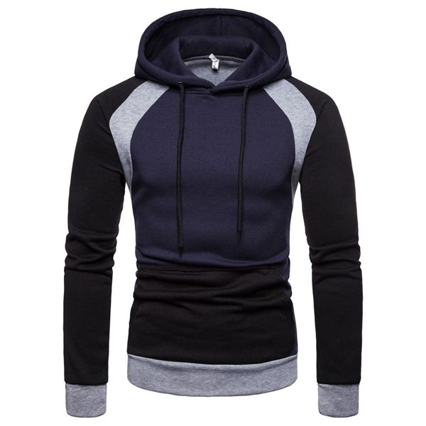 

men's large hooded sweater color matching fashion men's thickened sweater long term, Black