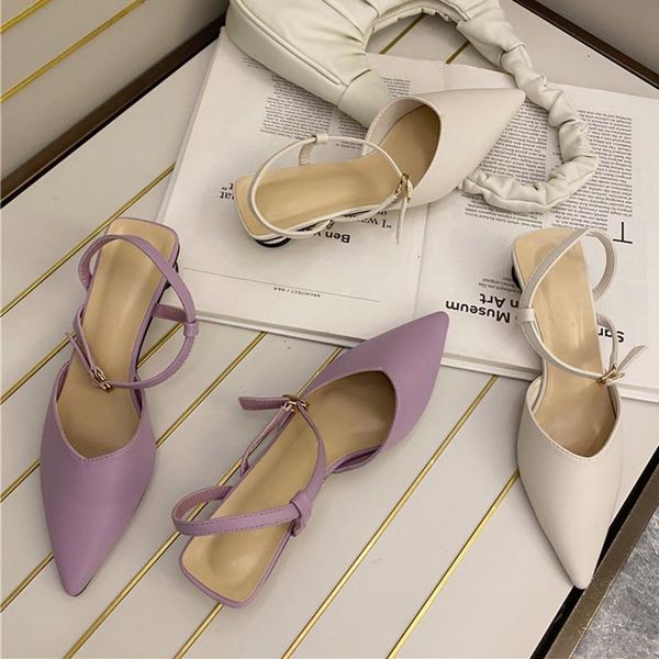 

summer style women concise purple high heels prom sandals pointed toe chunky white trending lady shoes, Black