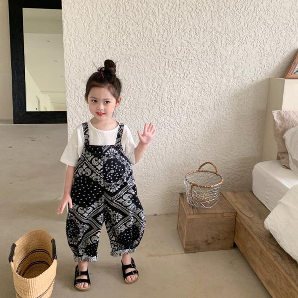 

jumpsuits children's summer suspenders pants 2021 baby boys girls retro floral anti-mosquito trousers overalls harem, Blue