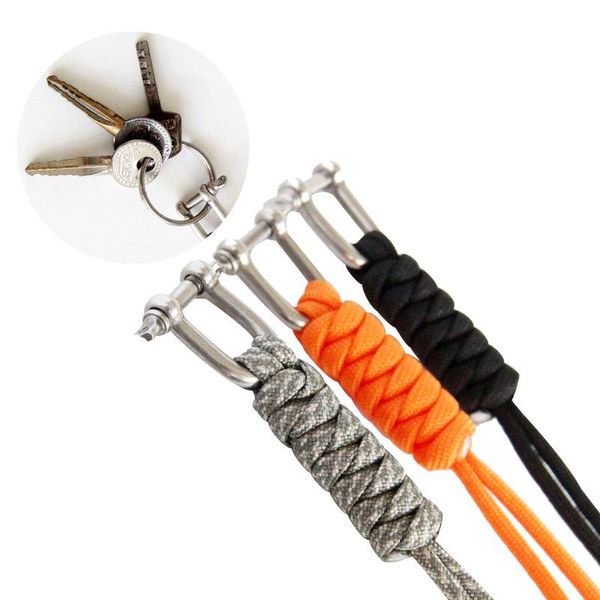 

handmade paracode braided tactical knife gear lanyard with stainless steel shackle keychain parachute cord rope outdoor gadgets