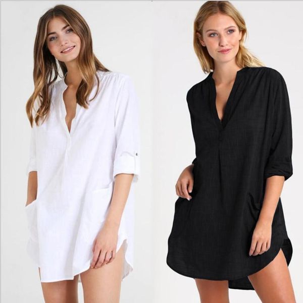 

women's swimwear women beach dress cover up kaftan beachwear bikini swimsuit outer shirt uv sunscreen, White;black