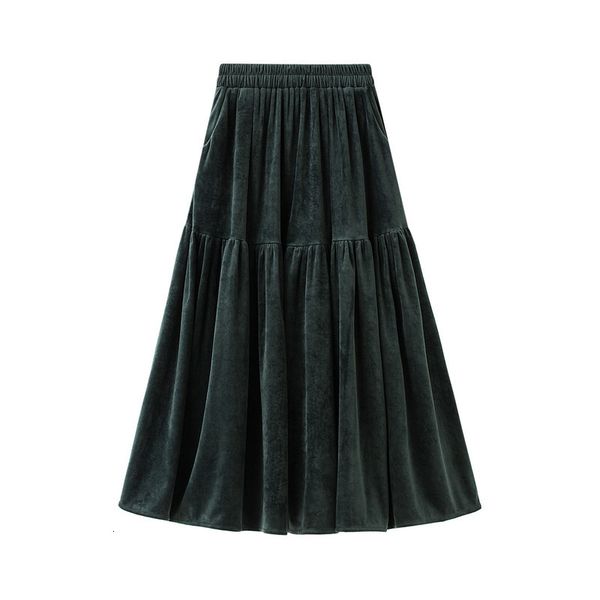 

skirts skirts winter thick veet patchwork a-line ffy with side pockets autumn flared pleated corduroy calf long s ezca, Black