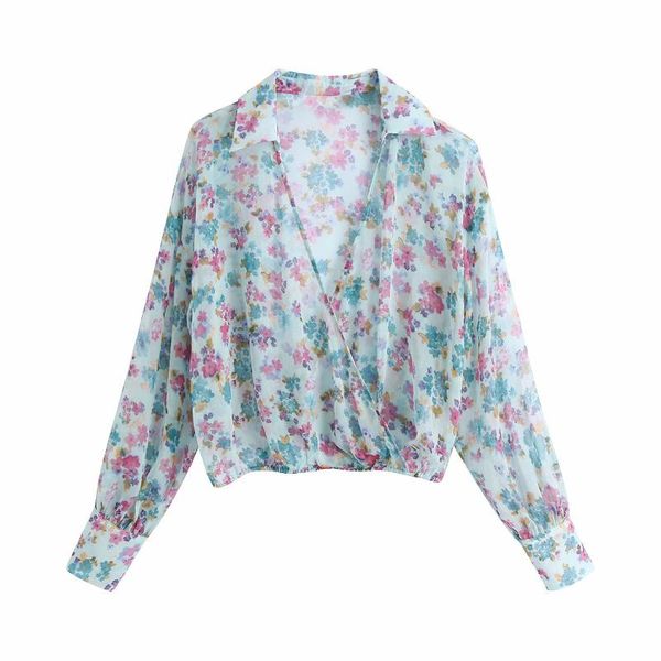 

summer style 2021v-neck small floral pastoral print women's shirt fashion chic female t-shirt, White