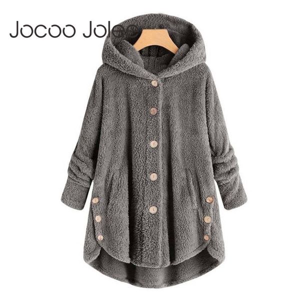 Mão de lã fina Moda Moda Mulheres Botão Casaco Fluffy Collar Collar Outwear Jaqueta Casual Tops Hooded Pullover Solto Sweater 210428