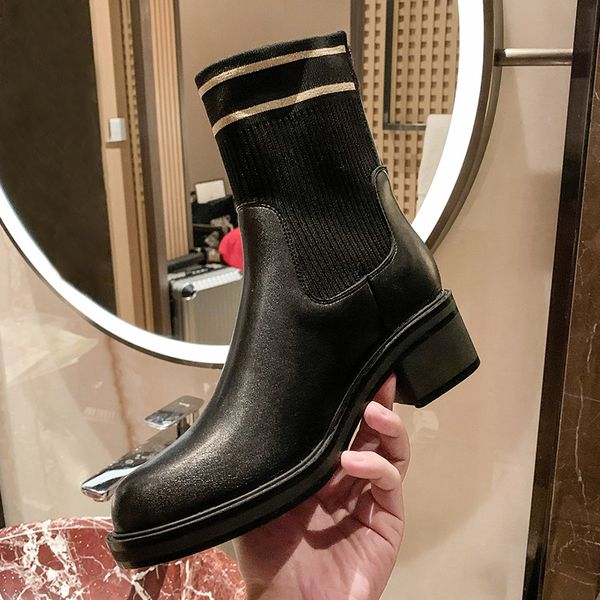 

boots fro womens 33-43 new thick heel zipper wool ankle boots women stretch martin boots motorcycle quality, Black