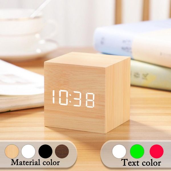 

other clocks & accessories wooden digital led alarm clock backlight voice control table luminous wood retro glow desktop