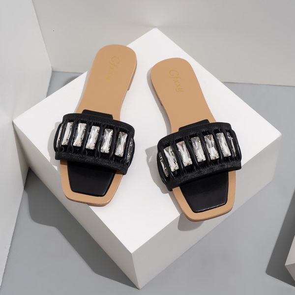 

sandals fashion summer crystal slippers plied female plutonium leather flat beach women's slides woman heels low not sliding rubber sho, Black