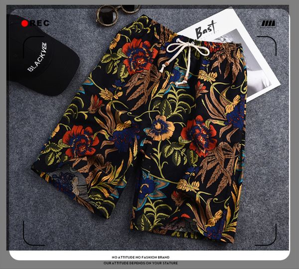 

2021 soccer shorts summer style cotton and linen printed big pants beach men's loose hamsik fff222, Black;red