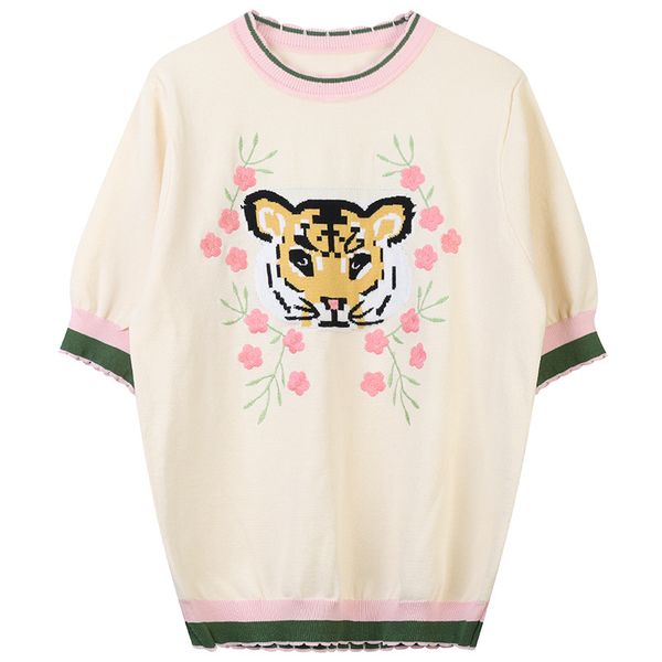 

213 2022 milan runway spring summer brand same style sweater short sleeve crew neck pullover womens mingmei, White;black