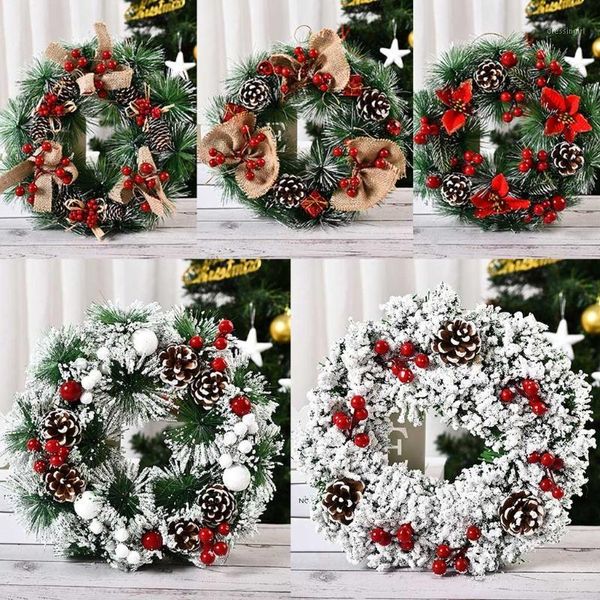 

christmas decorations wreath artificial pinecone red berries garland decoration hanging front door wall tree ornament