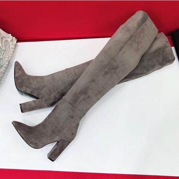 

boots suede leather women winter ladies fashion spike heels bottom shoes over the knee thigh high long woman, Black