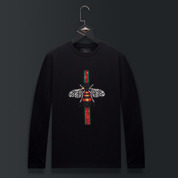 

fashion fleece hoodies 2021 spring bee long sleeve t shirt men's drill modal round neck simple slim fit large, Black