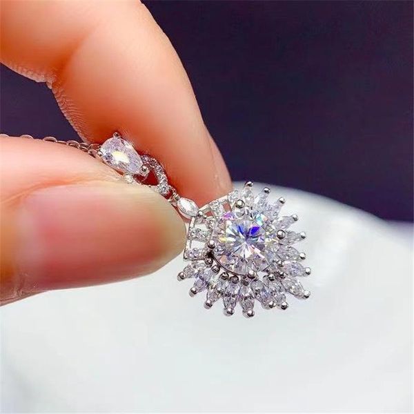 

chains passed diamond test 1-2 moissanite pendant necklace d color clarity vvs women fashion cocktail party engagement jewelry luxury, Silver