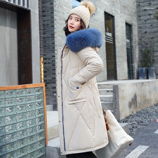 Piumino da donna Parka Giacca invernale X-long stile coreano Entrambi i lati possono essere indossati Plus Size Donna con cappuccio con collo in pelliccia Coa spesso