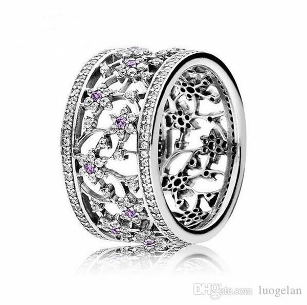 

compatible with pandora jewelry ring silver forget me not purple clear cz rings 100% 925 sterling silver jewelry wholesale diy for women, Slivery;golden