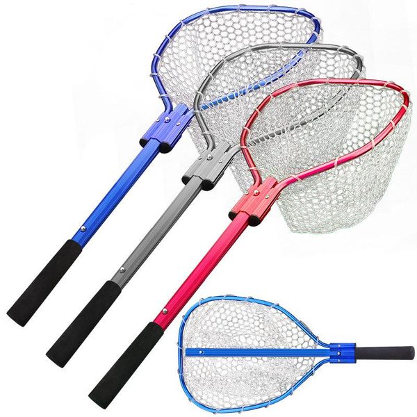 

fishing accessories net fish landing net, aluminum alloy mesh pole + pvc trout bass soft rubber catch and release