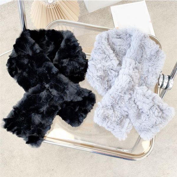

scarves thick warm neck collar lady fluffy cross scarf women solid color fashion men faux fur plush shawls, Blue;gray