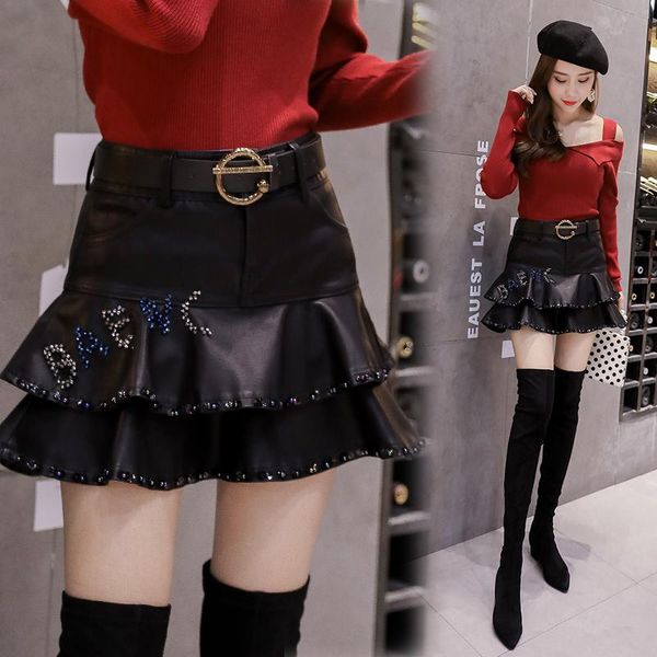 

skirts 2021 korean style high-waist puff skirt ruffle, Black