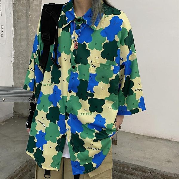 

women's blouses & shirts summer shirt harajuku childlike cear retro cartoon print streetwear short-sleeved loose blouse men's top, White