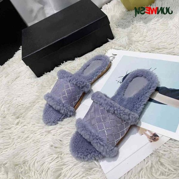 

winter leisure c leather rubber sole designer ladies indoor wool-like slippers, Black