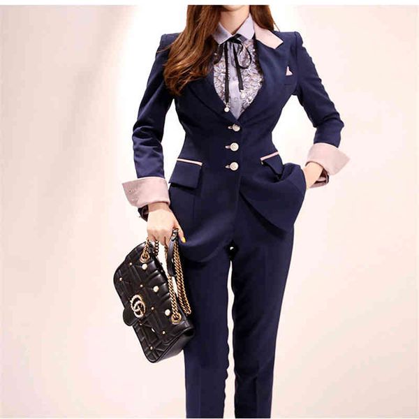 

women's two piece pants runway high-end suit 2 pieces set autumn fashion single-breasted ol bussines office lady blazer suits lwr1, White
