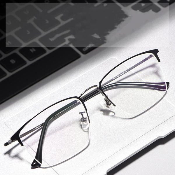 

fashion sunglasses frames veshion titanium glasses men women half rim transparent optical eyewear vintage eye for male ultra-light, Black