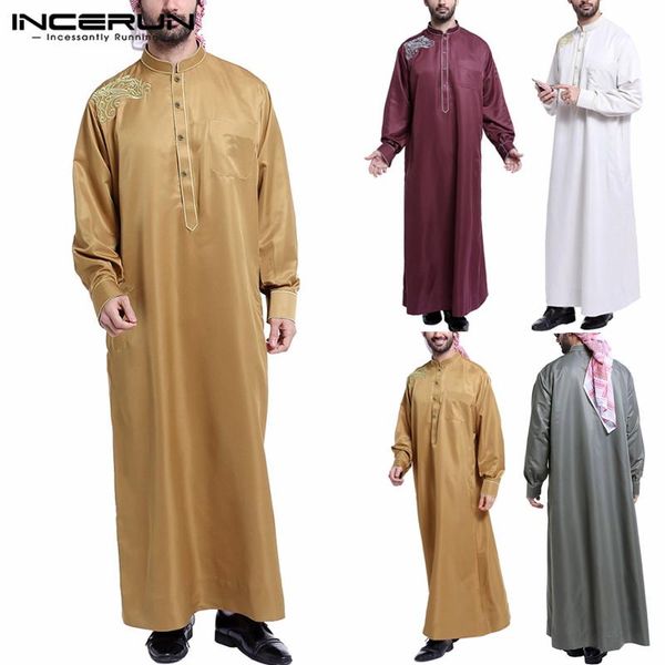 

ethnic clothing men islamic arabic kaftan embroidery elegant muslim jubba thobe stand collar long sleeve robes caftan clothes incerun s-5xl, Red