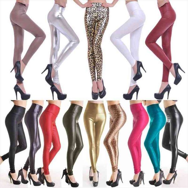 

womens pu leather pants high elastic waist leggings not crack slim leather leggings fleece trousers 11 styles, Black