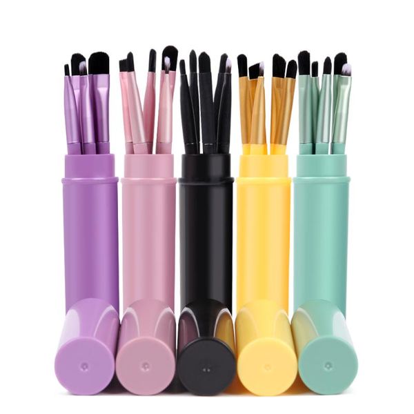 

makeup brushes portable 5pcs with round bucket soft hair professional eyeshadow eyebrow eyeliner lips beauty brush set