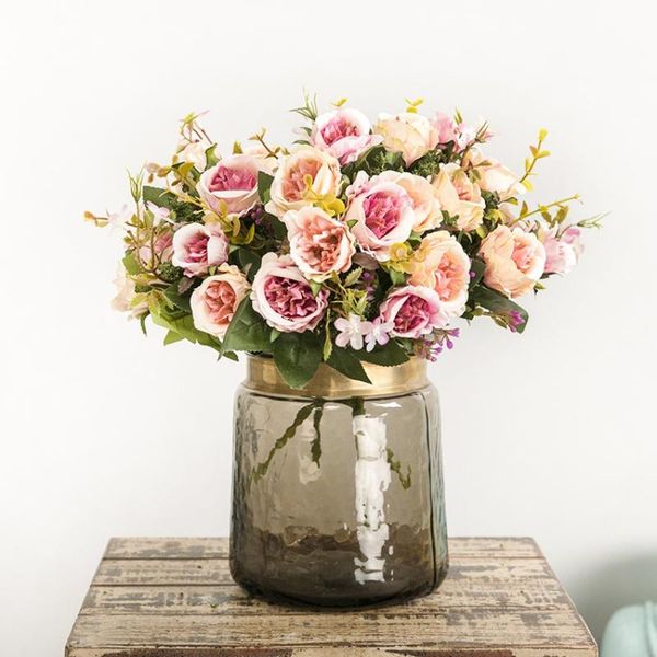 

28cm artificial flowers simulation mary rose living room office wedding decorations fake silk potted ornaments decorative & wreaths