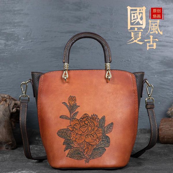 

evening bags 2021 style handbag women's national leather bag one shoulder hand messenger head bucket