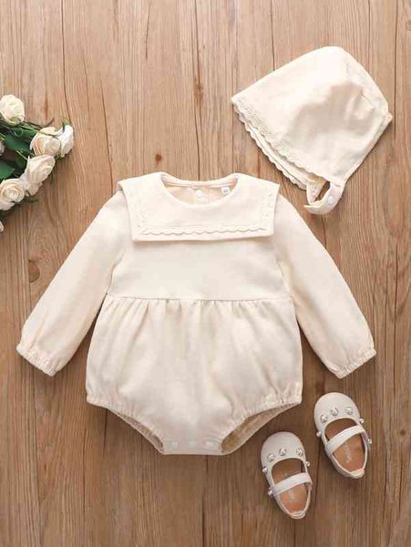 

baby guipure lace panel bodysuit with hat she, Blue