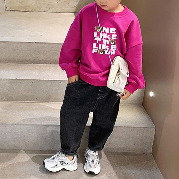 

jeans 2021 autumn children's clothing back pocket elastic fashion casual loose soft pants trend, Blue