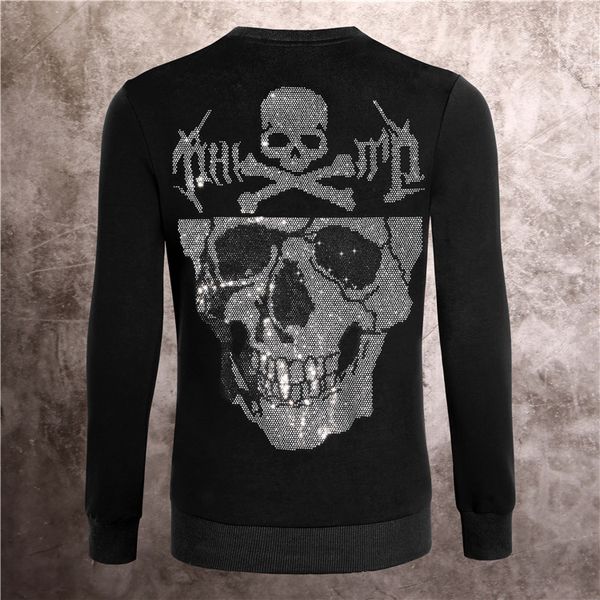 Designer de moda masculina de outono e inverno Time de rock alemão Punk Skull Sweetshirt modal algodão redondo pescoço fito