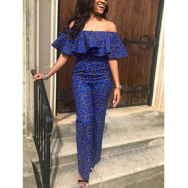 

women's jumpsuits & rompers 2021 blue color ruffles strapless off shoulder women jumpsuit summer womens party backless female, Black;white