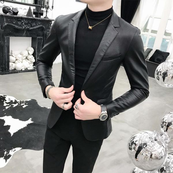 

men's suits & blazers 2021 brand clothing fashion casual leather jacket male slim fit business suit coats/man, White;black