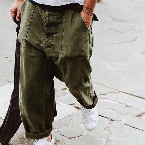 

men's pants mens casual cotton loose retro street style straight solid color plus size trousers cargo, Black