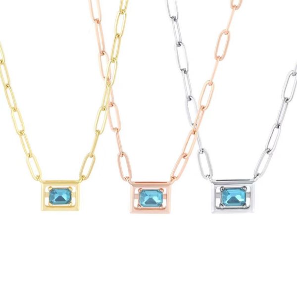 

designer jewelry women necklace thick chain stainless steel pink blue pendant square design wedding gift party leisure fashion womans neckla, Silver