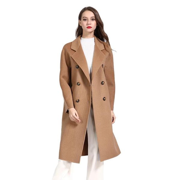 

women's wool & blends women long thick warm cashmere outwears 2021 arrival winter woolen coats streetwear trench s8707, Black