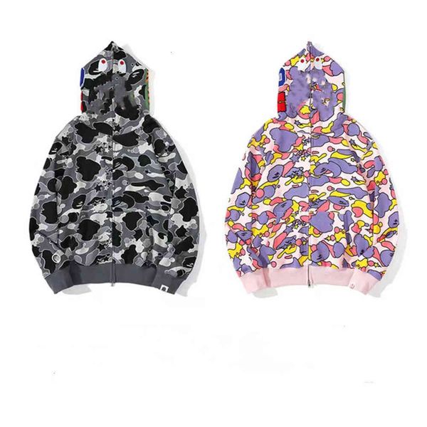 

men's hoodies women's cardigan hooded sweater zipper jacket shark starry sky luminous camouflage bring, Black