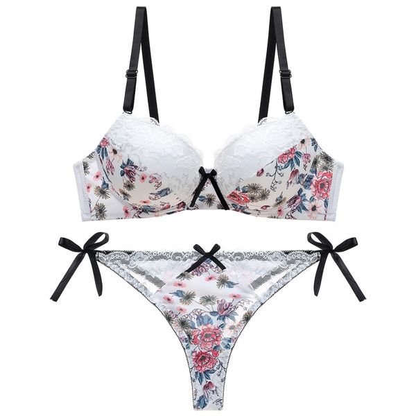 

Lace Bra And Thong Set Underwire Pushup Plus Size Underwear Women Set Ensemble Lingerie Sexy Intimates Bra & Brief Sets, White seamless