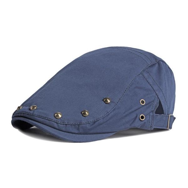 

berets ldslyjr 2021 cotton spring summer solid rivet sboy caps flat peaked cap men and women painter beret hats 136, Blue;gray