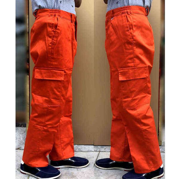 2020 japanischer Stil, verschleißfeste Trainingshose, orangefarbene Baumwoll-Overalls, Hosen für Männer, lässige lose HIPHOP-Taschen-Cargohose für Männer H1223