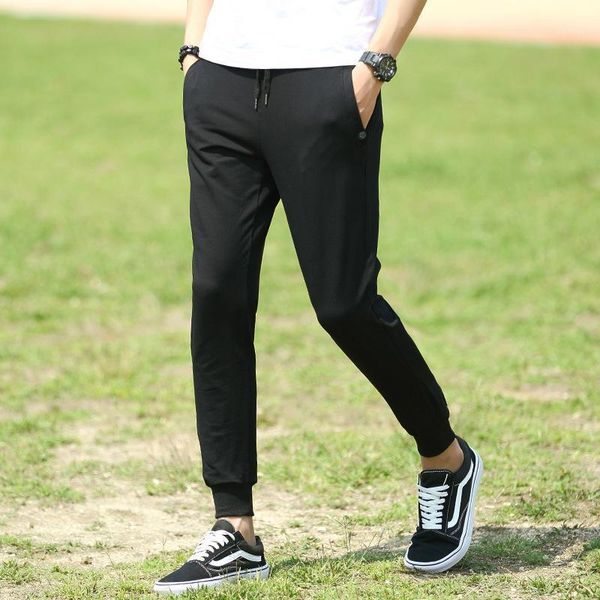 

men's pants casual solid color slim-fit sports gym cotton jogging trousers, Black