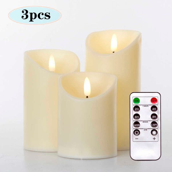 3 Teile/satz Fernbedienung LED Flammenlose Kerzen Batterie Realistische 3D Dynamische Flamme Kerzenlichter Led Teelichter Dekoration 210702
