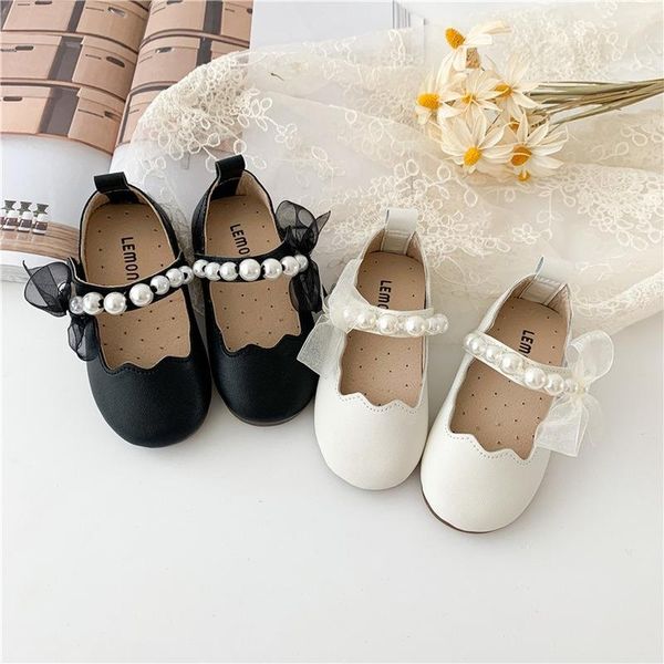 

athletic & outdoor girls princess shoes 2021 autumn baby soft sole children leather little solid color fashion pearl bow tie, Black
