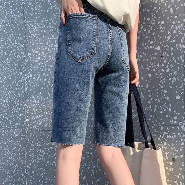 

women's jeans summer plus size pockets spring skinny denim for women vintage washed casual jean pants cropped trousers, Blue