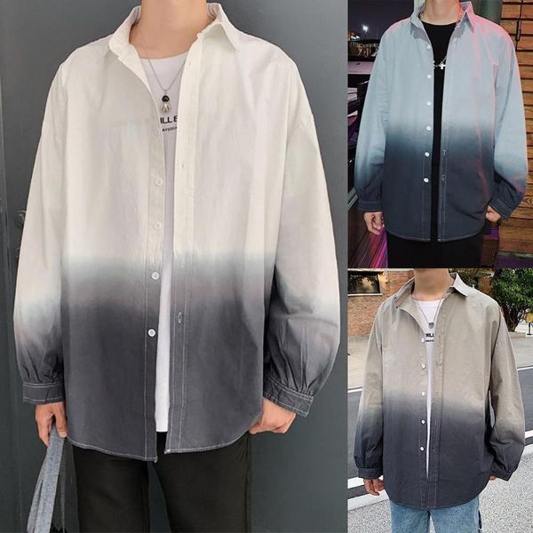 

fashion color gradient long sleeves turn-down collar men casual shirt coat men's shirts, White;black