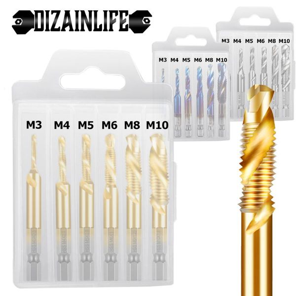 

hand tools dizainlife m3 m4 m5 m6 m8 m10 titanium tap drill bit set hex shank hss screw thread metric combination bits compound