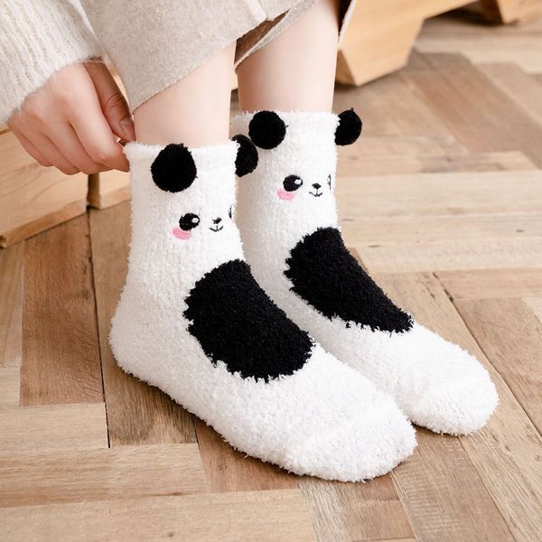 

winter warm socks for women thick coral fleece fuzzy snow socks lady cartoon cat bear panda home floor socks, Silver